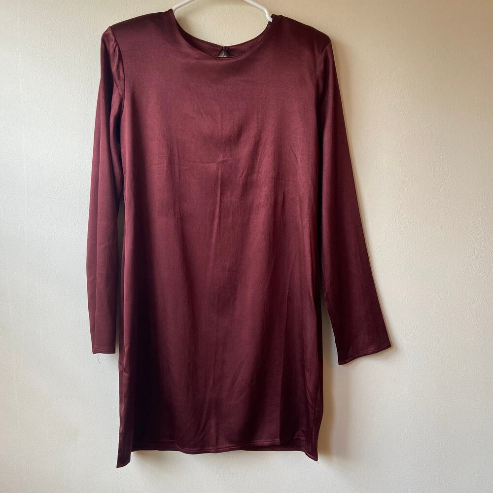 Zara Brown Satin Long Sleeve Dress Size Large  NWT Great for Fall